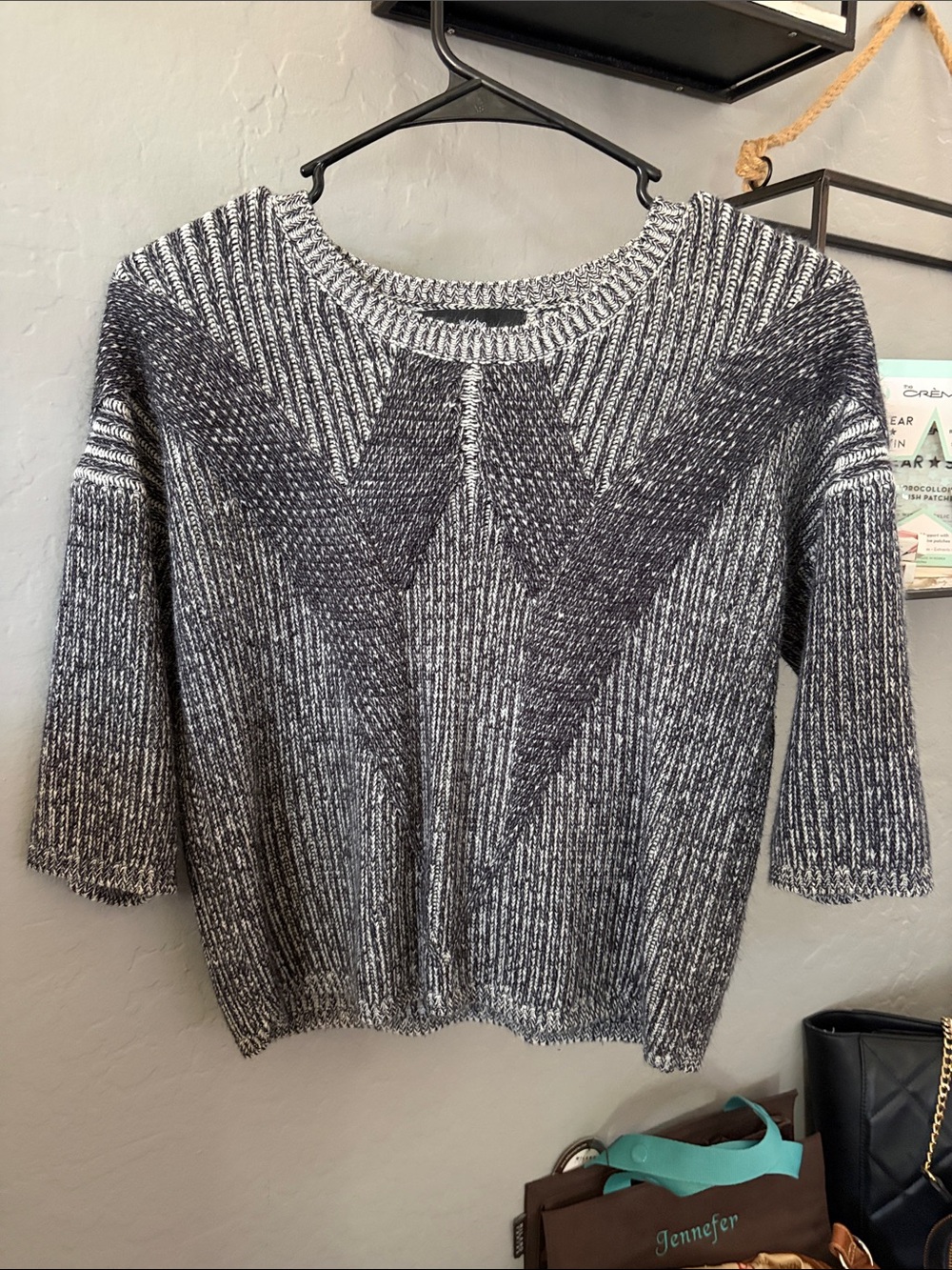 Mossimo Supply Co. Black and White Marled Chevron Crewneck Sweater